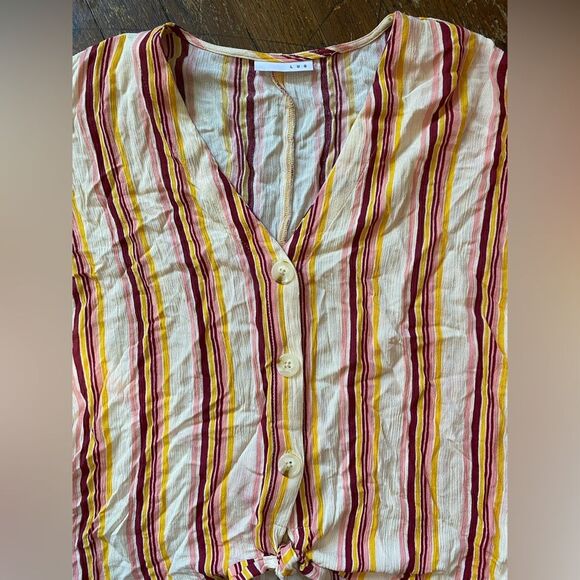 LUQ Pink Orange Neutrals Stripped Crop Top size SM/MD - Picture 3 of 7